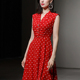 夏季女装2023新款气质赫本风波点收腰显瘦红色雪纺连衣裙长裙