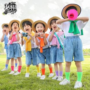 六一儿童节表演服装幼儿园毕业照糖果色披肩小学生啦啦队演出服