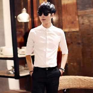 新款七分袖衬衫男短袖夏季韩版潮流修身衬衣发型师工作服休闲中袖