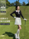 韩国FL高尔夫女装春夏运动V翻领长袖针织衫golf防走光百褶裙套装