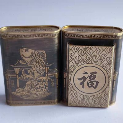 纯手工铜烟盒 加厚高档黄铜旱烟盒 亚布力散装铜烟盒 关东铜丝盒