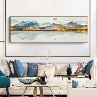 新中式挂画背有靠山客厅山水画晶瓷高档大气壁画现代沙发背景装饰
