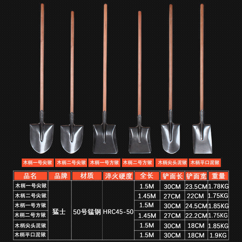 农用大铁锹锰钢园艺铲子小铁铲户外挖土铁锨种菜家用工具铲雪粪铲