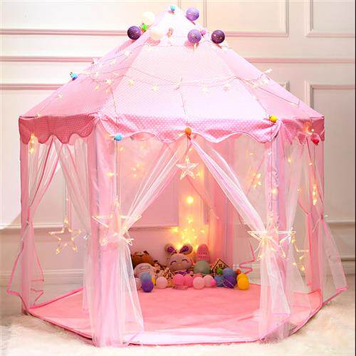 2023新款跨境室内儿童室内帐篷薄纱六角宝宝装饰游戏屋公主游戏城