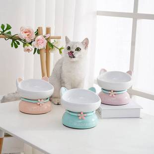喵仙儿猫碗护颈陶瓷猫碗仙女碗高脚碗斜口陶瓷碗猫食盆猫粮碗
