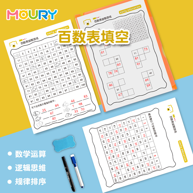 百数表板数字填空1到100相邻数的