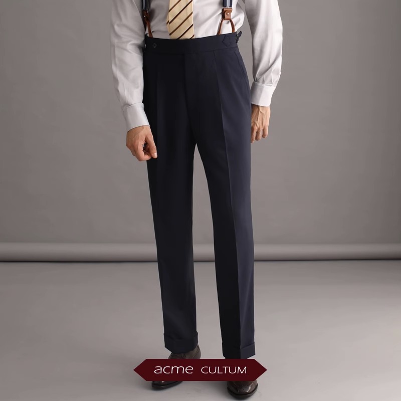 AC100%澳洲羊毛高腰单褶那不勒斯西裤男垂感修身商务休闲职业正装