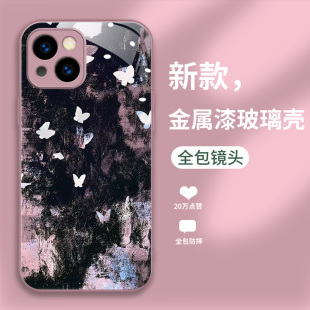 【彩绘蝴蝶】适用于iPhone13ProMax手机壳华为mate40金属漆玻璃荣耀60高级感NOVA11PRO女款创意荣耀9xpro时尚