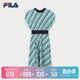 FILA Emerald斐乐女子梭织连衣裙2023秋季时尚休闲收腰短袖连身裙