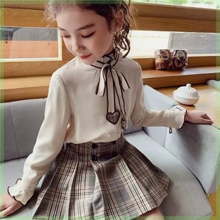 女童春秋套装洋气2023新款小女孩衬衫公主风百褶裙学院两件套韩版