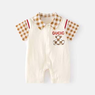 婴儿夏季短袖连体衣宝宝超薄空调服夏款哈衣新生儿开裆薄款爬服