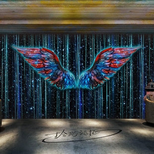 ktv科技感背景墙纸3d网红拍照打卡天使翅膀墙布闪光主题星空壁纸