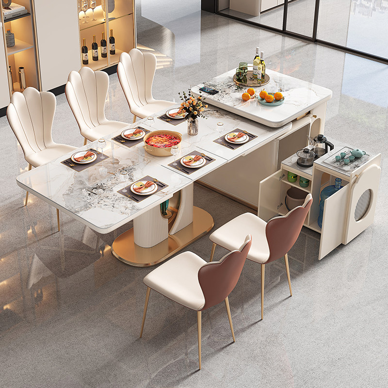 岛台餐桌一体家用现代简约带电磁炉可伸缩多功能移动餐桌茶桌两用