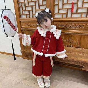 新款秋冬女童套装加绒加厚中小儿童新款拜年服中国风宝宝周岁礼服