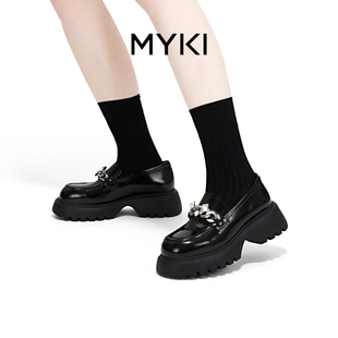 MYKI【闪耀方糖】2024夏季新款真皮乐福鞋一脚蹬厚底增高通勤女鞋