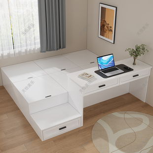 现代简约榻榻米床小户型衣柜一体多功能带书桌脚踏卧室储物床组合