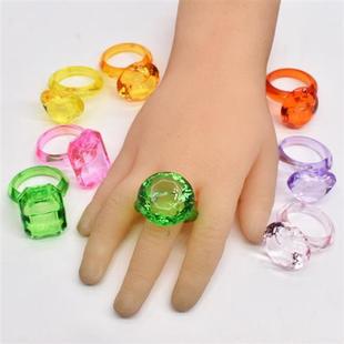 儿童塑料亚克力水晶透明长方宝石椭圆钻石宝石戒指玩具小孩小奖品