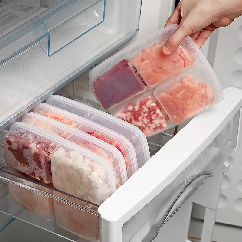 冰箱收纳盒食品级专用盒子四分格冷冻室冰箱分装冻肉储藏保鲜盒