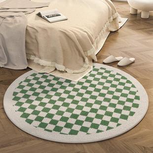 简约棋盘格圆形地毯客厅吸水沙发茶几毯卧室柔软仿羊绒整铺厚毛毯