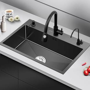 黑色纳米304不锈钢水槽单槽台上下盆厨房洗菜盆洗碗槽双槽改单槽