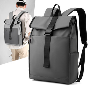 新款跨境商务包男双肩包卷口卷盖大容量背包旅行包可印LOGO电脑包