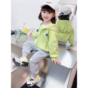 女童春装2024新款韩系童装女宝宝外套洋气时髦春秋款卫衣儿童套装