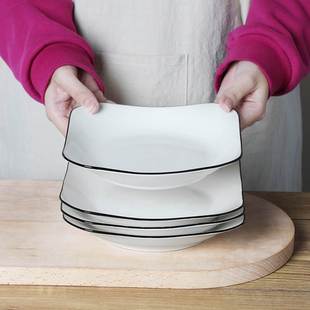 盘子菜盘家用创意北欧风餐具套装简约黑边饭盘方盘早餐盘水果盘子