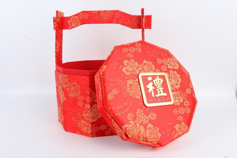 中式复古聘礼盒订婚圆形布艺手提篮结婚提亲彩礼盒喜糖礼金手提盒