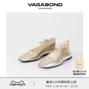 Vagabond DELIA女士羊皮圆头芭蕾平底鞋金色单鞋2024春夏新品