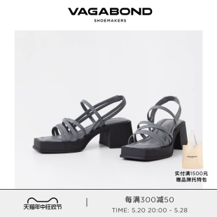 Vagabond HENNIE女士牛皮粗跟绑带露趾凉鞋高跟鞋2024春夏新品