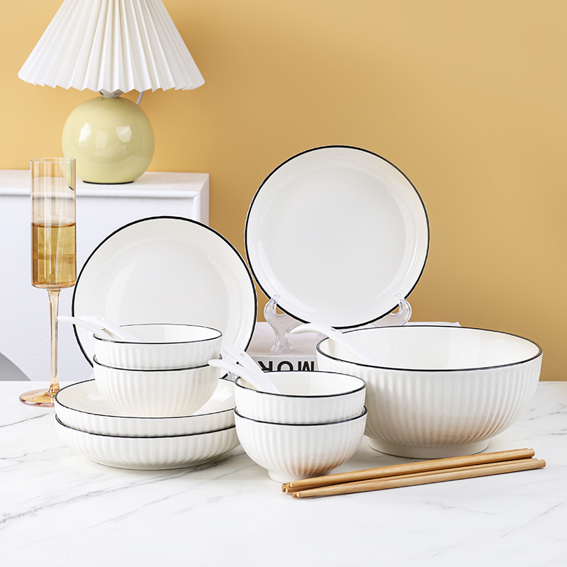 简约日式碗盘家用陶瓷碗盘子碗筷组合碗碟餐具一人餐套装饭盘组合