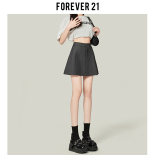 Forever21学院风灰色百褶半身裙女春高腰包臀西装裙A字显瘦短裙子