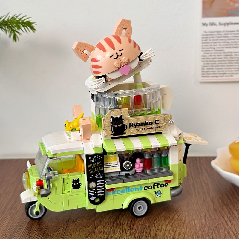 2024新款咖啡车拼装乐高积木男孩女孩儿童玩具车美食城市街景汽车