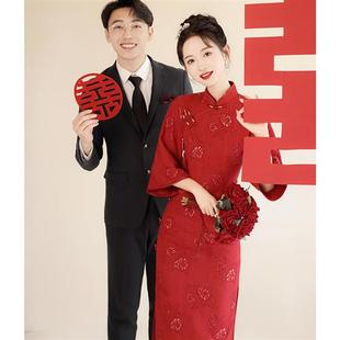 旗袍敬酒服红色订婚礼服裙女夏季结婚回门便装2024新款新中式婚服