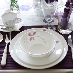 CORELLE康宁餐具紫色幸运草美国进口耐热玻璃汤碗盘子套装送礼