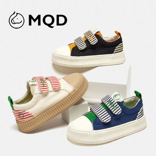 MQD女童帆布鞋2024秋季新款厚底拼接设计男童鞋子魔术贴儿童板鞋