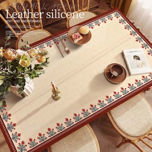 美式复古风桌布轻奢高级感防水防油免洗皮革餐桌垫防烫茶几保护垫