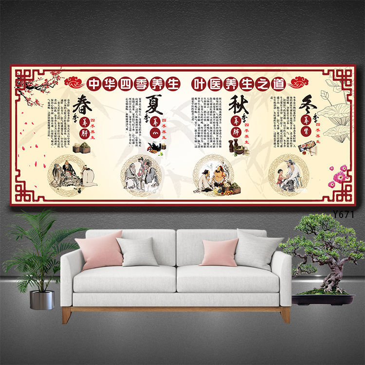 传统中医文化海报四季养生之道挂图养生馆装饰画美容院背景墙贴纸