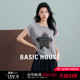 Basic House/百家好2024夏季新款撞色星星印花针织衫短袖T恤上衣