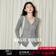 Basic House/百家好绵羊毛针织开衫夏季温柔纯色v领长袖上衣