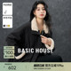Basic House/百家好毛绒翻领羽绒服冬季轻薄抽绳收腰中长款派克服