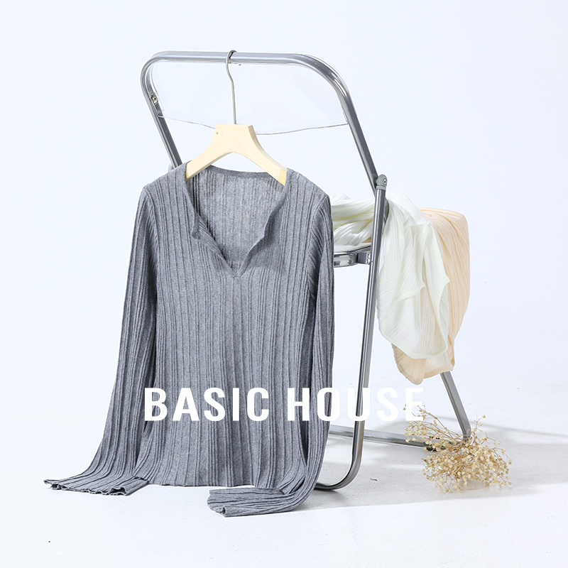 Basic House/百家好绵羊毛纯色针织衫女春夏装气质薄款长袖打底衫