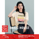 Basic House/百家好笑脸刺绣针织短袖减龄宽松T恤上衣女2025夏季