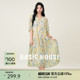 Basic House/百家好碎花印花连衣裙女夏季高级流行V领中长款裙子