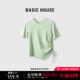 Basic House/百家好纯色休闲T恤夏季新款不规则设计气质短袖上衣