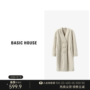 Basic House/百家好皮毛一体中长款外套女冬季高级感加厚环保皮草