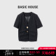 Basic House/百家好纯色休闲外套夏季新款设计感圆领短袖开衫上衣