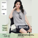 Basic House/百家好翻领丝巾小香风短袖针织衫女夏季新款短款上衣