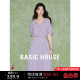 Basic House/百家好V领盘扣连衣裙夏季新款温柔风高腰A字裙子短袖