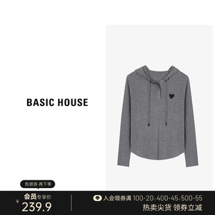 Basic House/百家好绵羊毛纯色针织衫女春季新款套头长袖运动上衣